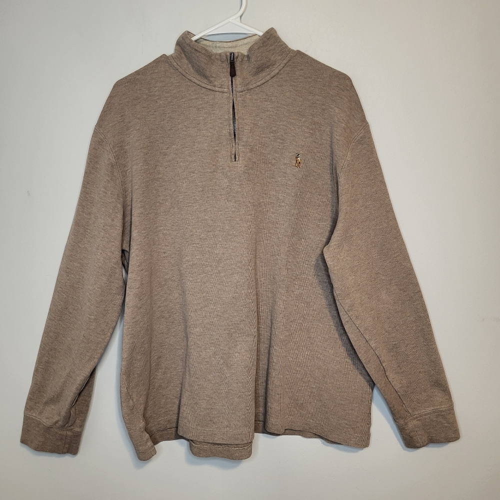 Polo Ralph Lauren Men’s Estate-Rib Tan Quarter-Zip Pullover – Size XL